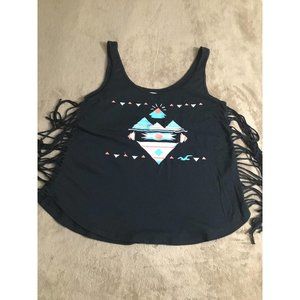 Hollister Embroidered Fringed Tank Top M Black